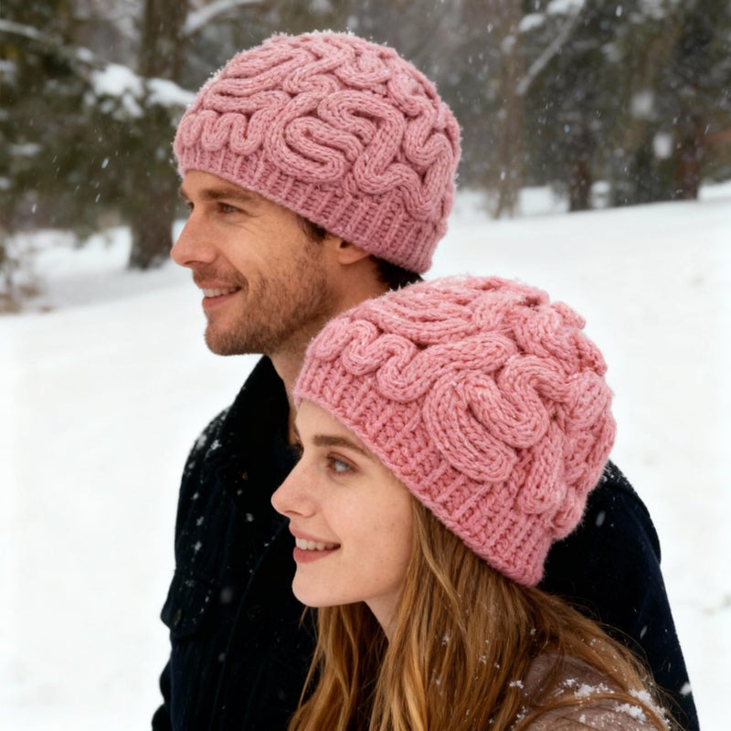 BIBITIME Unisex Handmade Knitted Brain Beanie Cap Halloween Hat Christmas Hats (Made to fit Average Adult, Pink) - Image 2